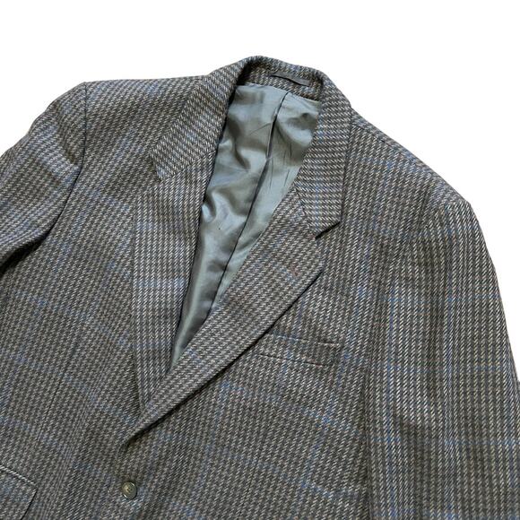 VTG KILMAINE Wool Blend Gun Club Plaid Sport Coat Jacket in Brown Navy SZ 44R - Picture 3 of 11
